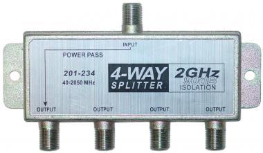2 GHz 90dB 4-Way F-Pin Splitter 1-DC Passing