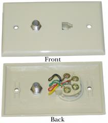 Satellite Wall Plate F-Pin Connector and Telephone Jack White