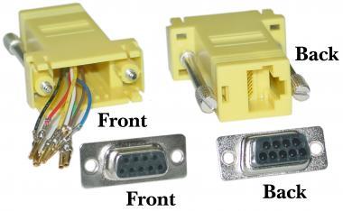 DB9 Female to RJ45 Female Modular Adaptor Yellow
