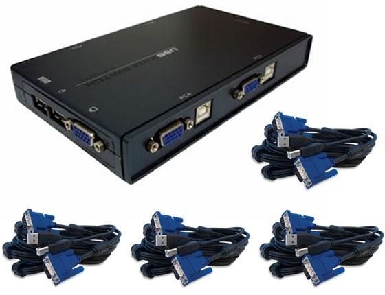 KVM SWITCH USB 4PORT - 4X 6' CABLES