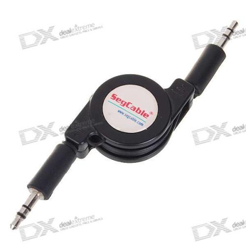 Retractable 3.5mm Black Audio Cable, iPhone compatible, BULK