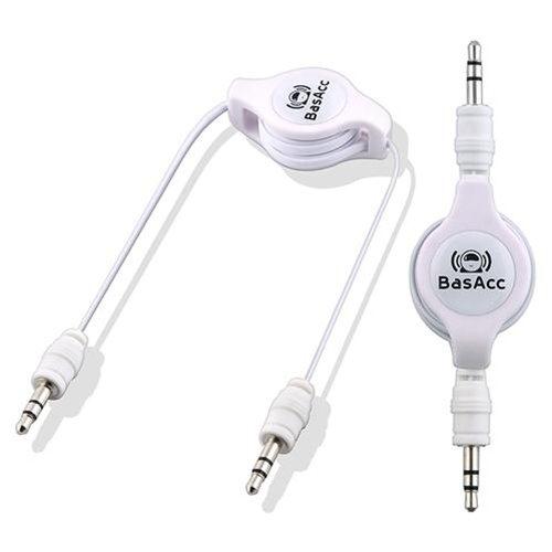 Retractable 3.5mm White Audio Extension Cable, BULK