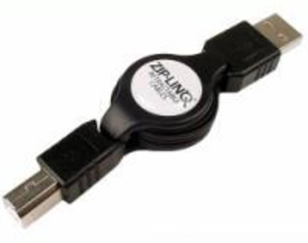 Retractable Cable, USB A-B, Male-Male, 2.5', BULK